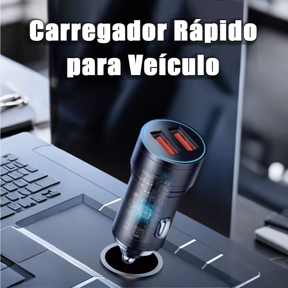 Carregador Veicular para Celular / Carregador Rápido - com Porta USB, Carregamento Rápido, Seguro e Confiável