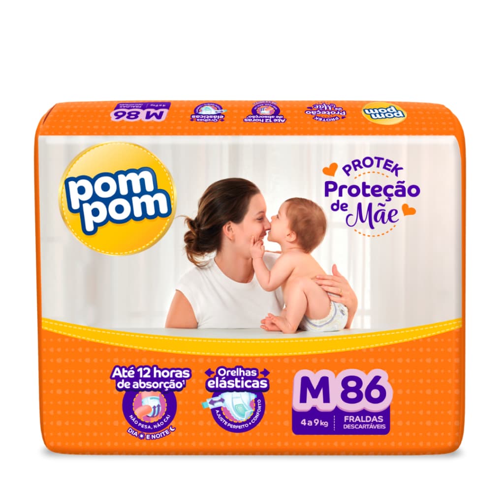 Fralda Pom Pom Protek Amor de Mãe Hiper M 86un