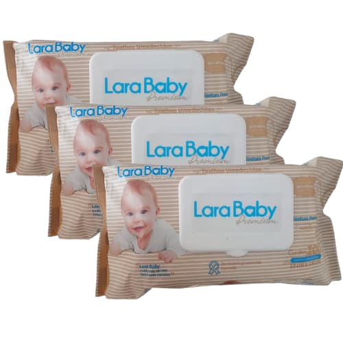 Kit C/3 Toalhas Umedecidas Lara Baby com 100 Unidades