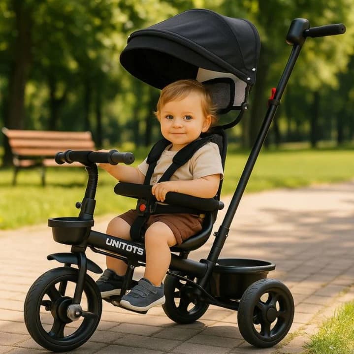 Triciclo Com Proteção do Sol Empurrador Pedal Passeio Carrinho Motinha Andador capota removível