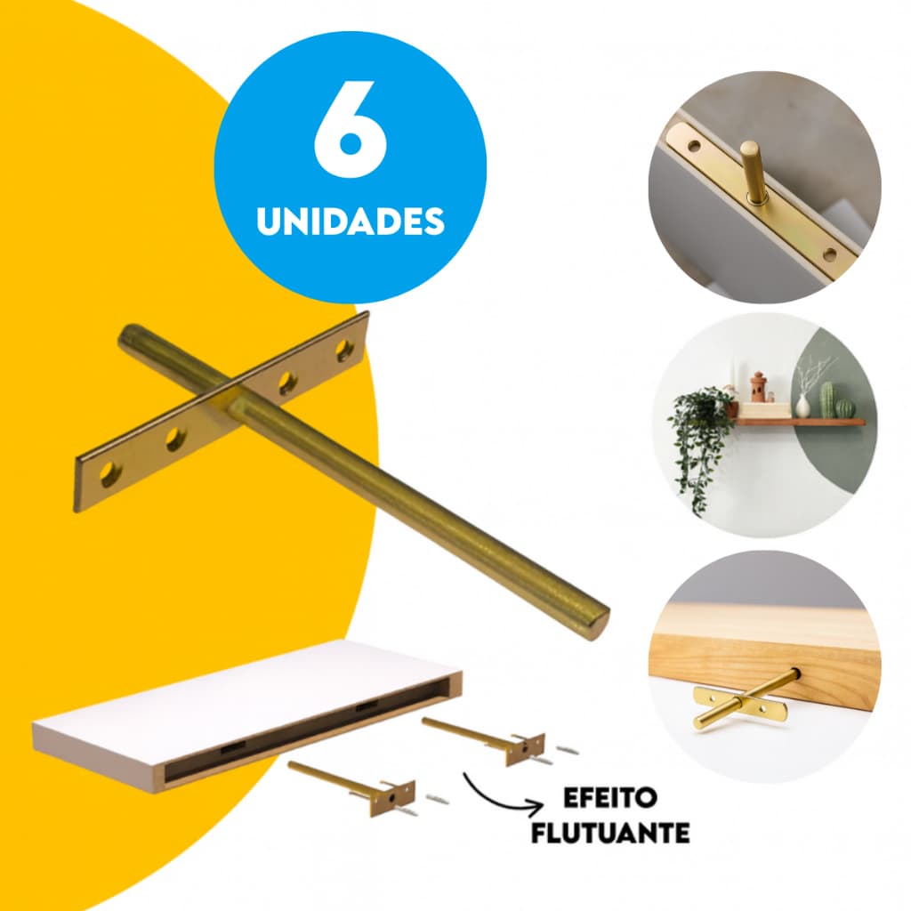 6 Suporte Invisível 25cm De Embutir Para MDF Prateleira de Parede