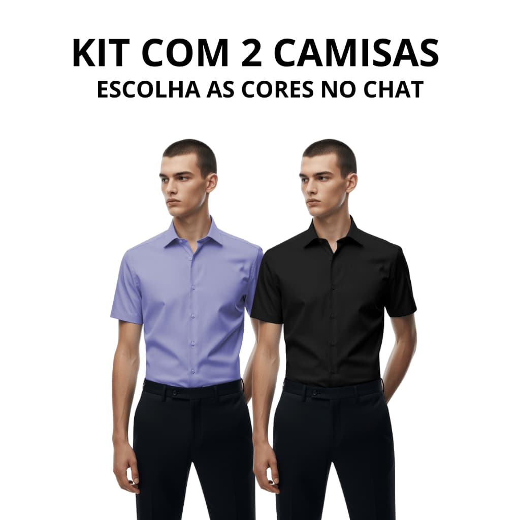 Kit 2 Camisa Social Manga Curta Elastano Slim Fit Premium Slim Masculina Elegante
