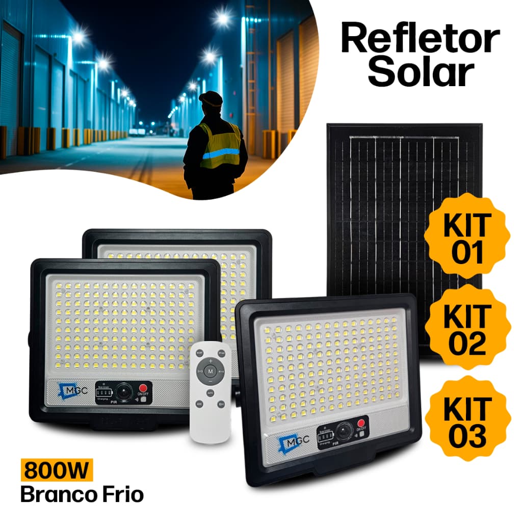 Luminária Refletor Solar LED 800W Prova D’Água Controle Remoto Sensor de Presença 150 Leds
