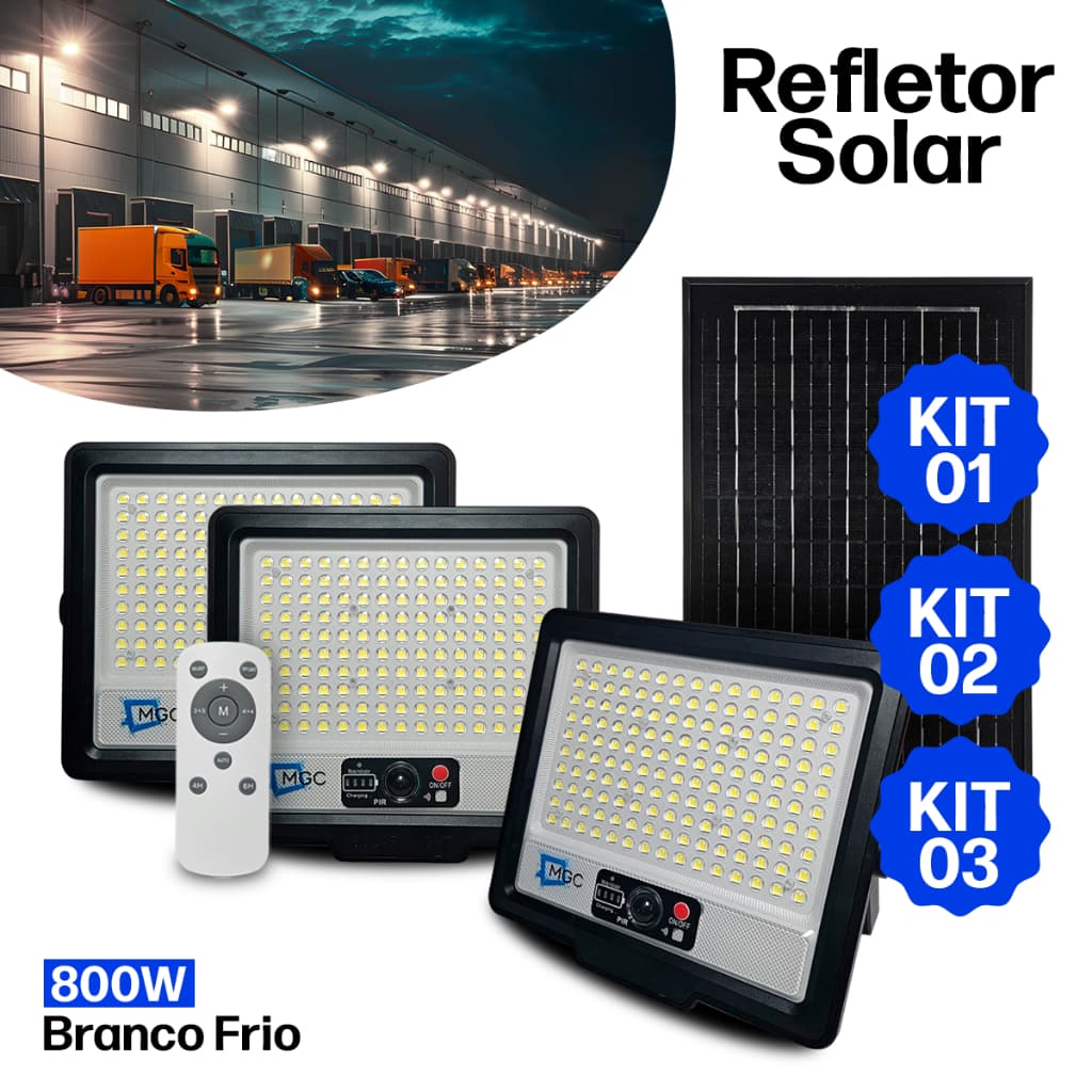 Kit 1/2/3 Luminária Refletor Solar LED 800W Prova D’Água Controle Remoto Sensor de Presença 150 Leds