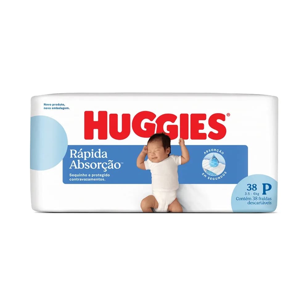 FRALDA HUGGIES RÁPIDA ABSORÇÃO MEGUINHA P 38 un