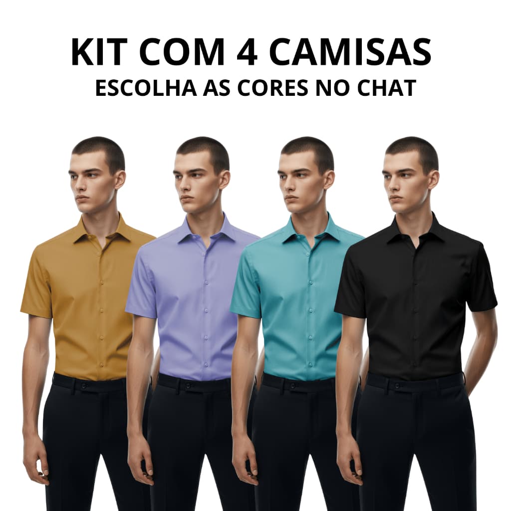 Kit 4 Blusa Social Masculina Slim Casual Premium Elegante Manga Curta Slim Fit Luxo