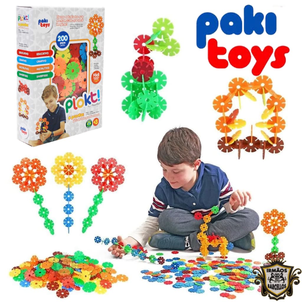 Brinquedo De Montar Pecinhas Educativo Plokt 200 Peças Color - Brinquedos Infantil Criativo PakiToys