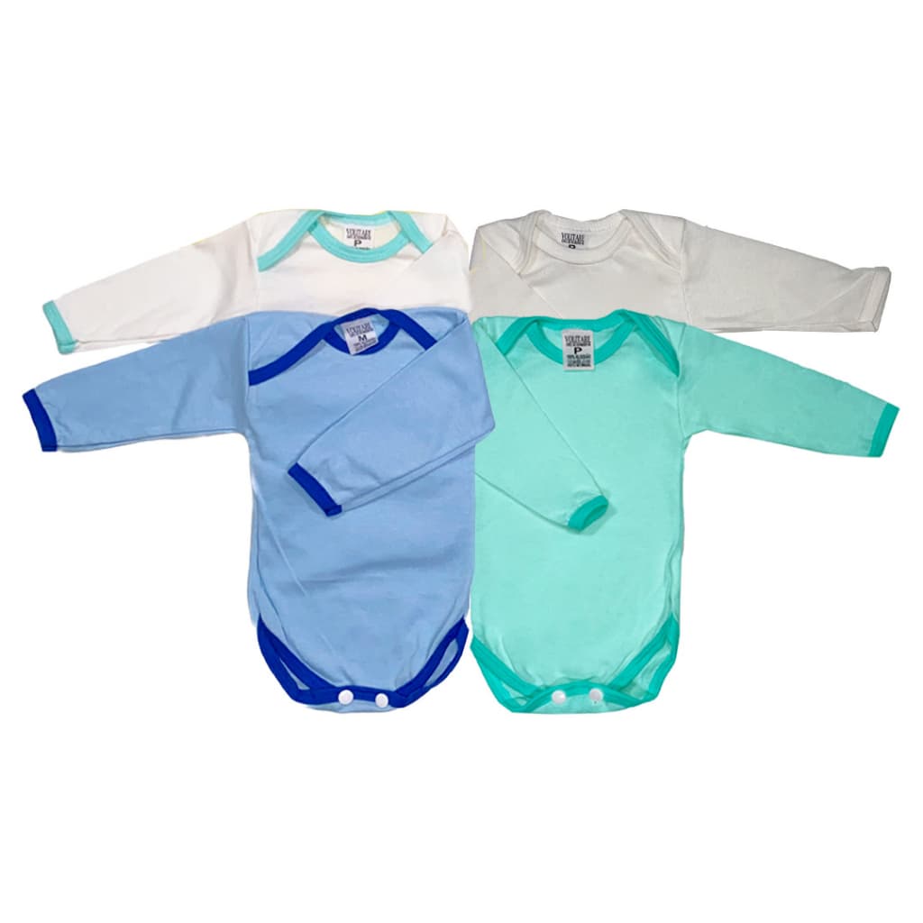Kit 4 Body de Bebê Manga Longa Algodão Malha Liso Enxoval Maternidade