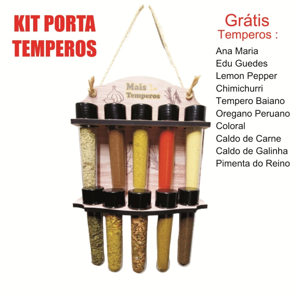 Porta Temperos com 10 Tubetes - Acompanha Temperos
