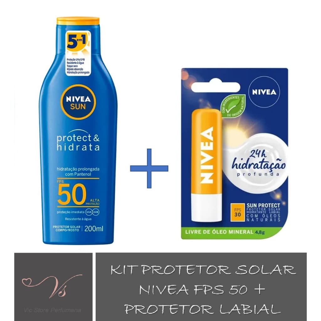 Nivea Protetor Solar Sun Protect & Hidrata Fps50 200ml + Nivea Protetor Solar Hidratante Labial Sun Protect Fps 30 4.8g