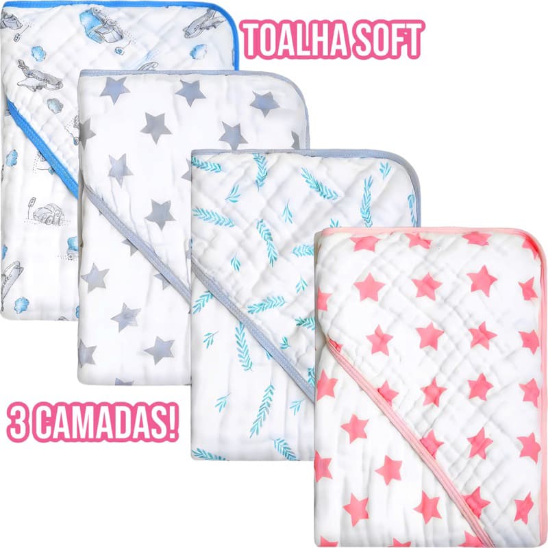 Toalha Fralda Bebe Infantil Papi Soft Com Capuz Estampada Super Luxo Bebê Recém Nascido Tripla 3 Camada Dupla 100% Algodão