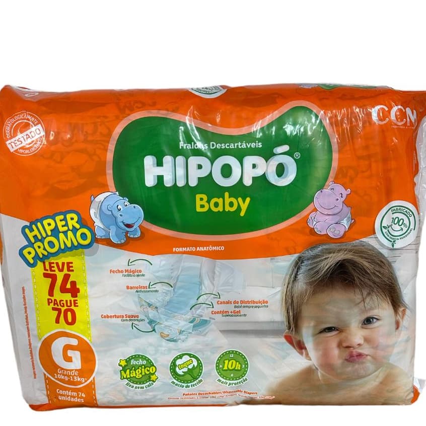 Fraldas Descartáveis Pacotão Hipopó DIA E NOITE toque suave