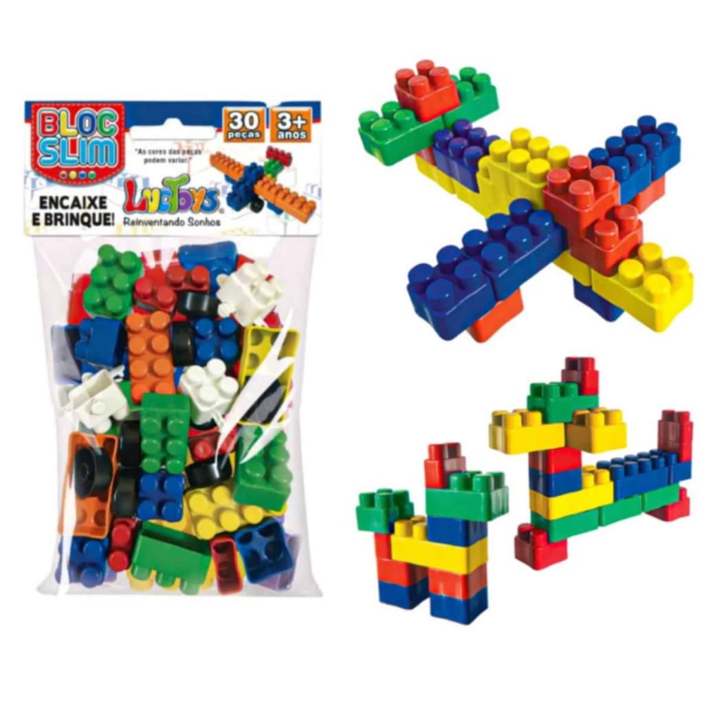 Blocos De Montar Kit Peças de Encaixar Lego Brinquedo Educativo Infantil com Rodinhas Bloc Slim LucToys
