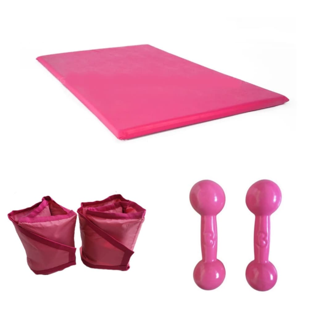 Kit Treino Halter Emborrachado 3kg + Caneleira 3kg + Colchonete (90x40x3)