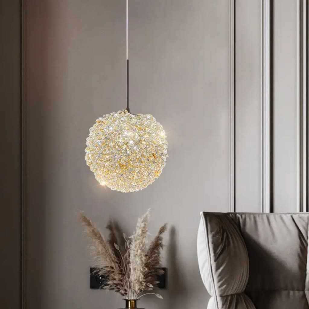 ILIFE Pendente Luminária De Lichia Redonda Cristal Dourado+1 Lâmpadas G9 3W 3000k