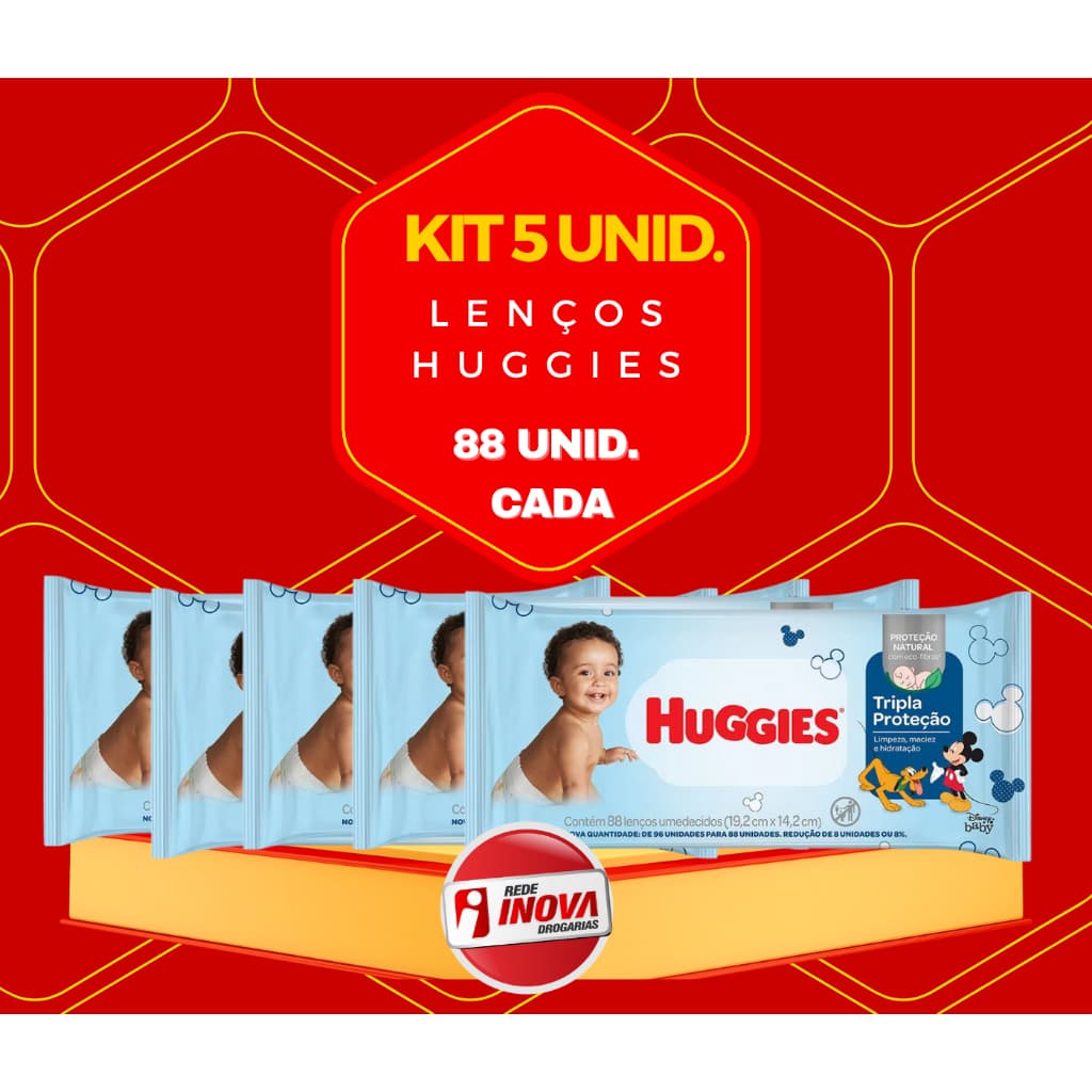 Lenço/Toalha Umedecido Huggies Tripla Proteção C/88unidades - Kit com 5 Pacotes 440unidades