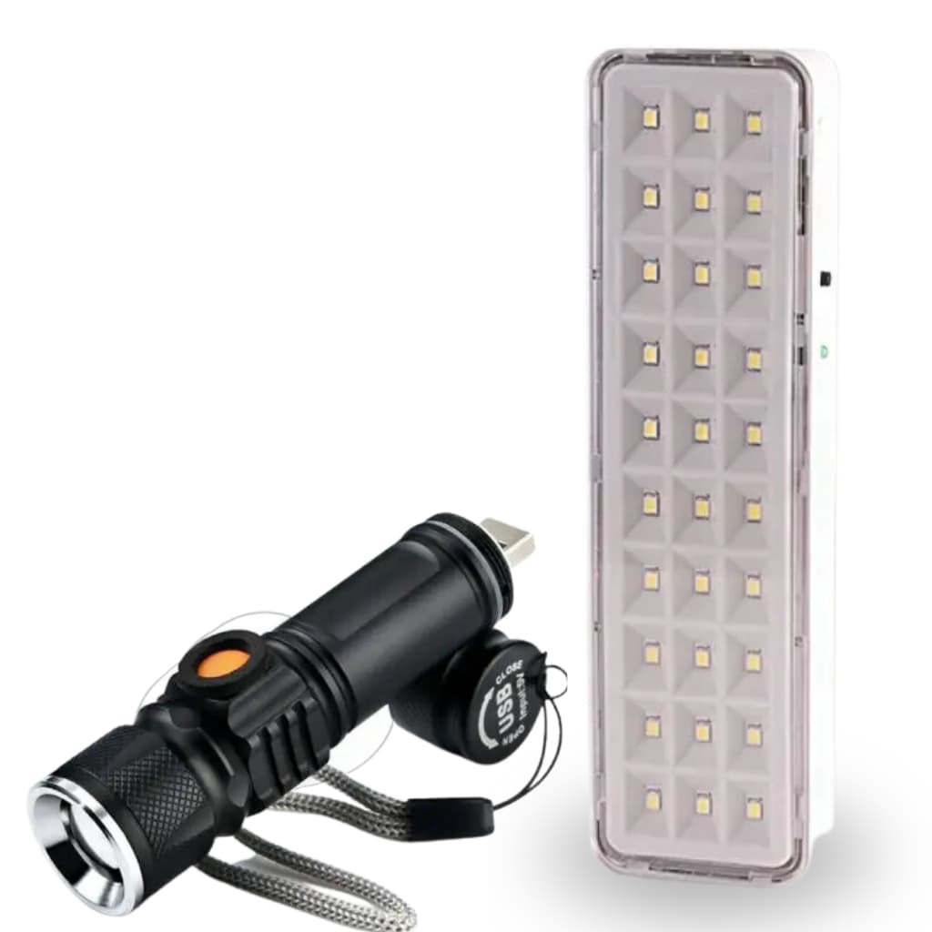 Kit iluminacao de emergencia Luminaria 30 LEDs + Lanterna de Super LED + Chaveiro LED