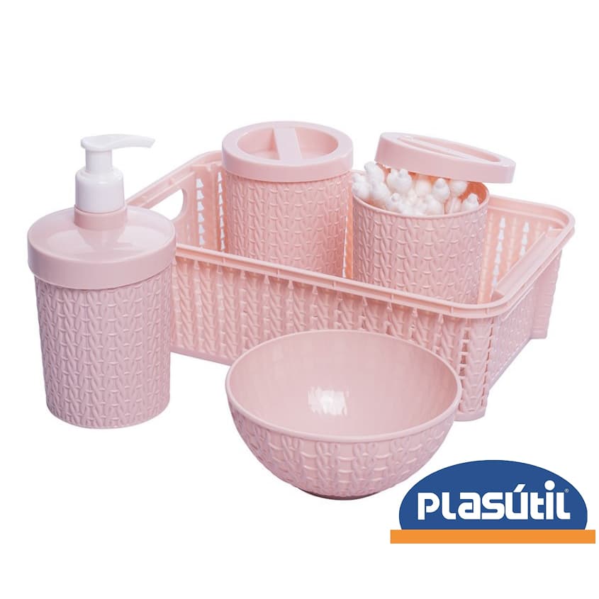 Kit 5 Peças Higiene Do Bebê C/ Cestinha Organizadora Enxoval  bebe em trama - qualidade Plasútil