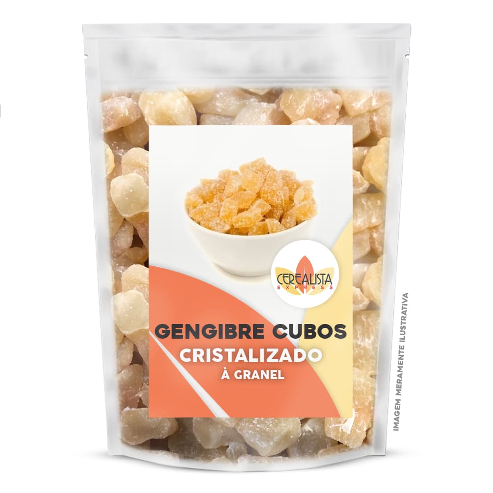 Gengibre Cristalizado em Cubos a Granel Fruta Desidratada Snack Saudável
