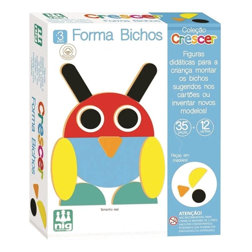 Brinquedo Educativo em Madeira Forma Bichos - Nig Brinquedos - Ref:0452