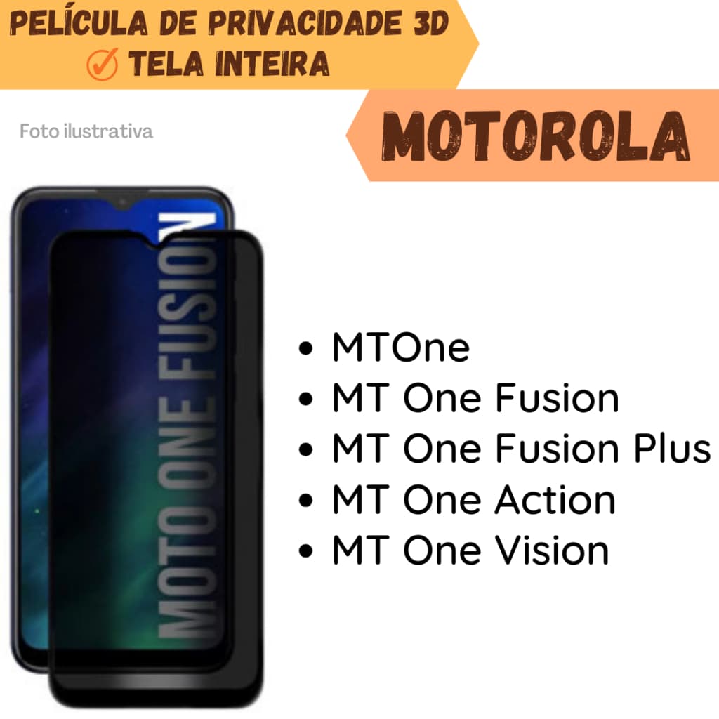 Película de Vidro de Privacidade Motorola Moto One/ Moto One Fusion/ Moto One Fusion Plus/ Moto One Action/ Moto One Vision Película Protetor de Tela.