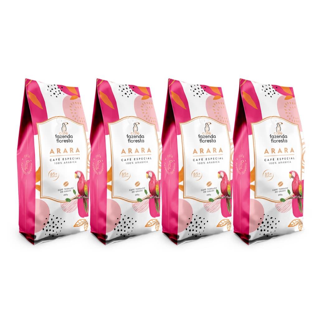 Café Fazenda Floresta - Kit Café Especial Arara Torrado em grãos - 4 Pacotes De 250g