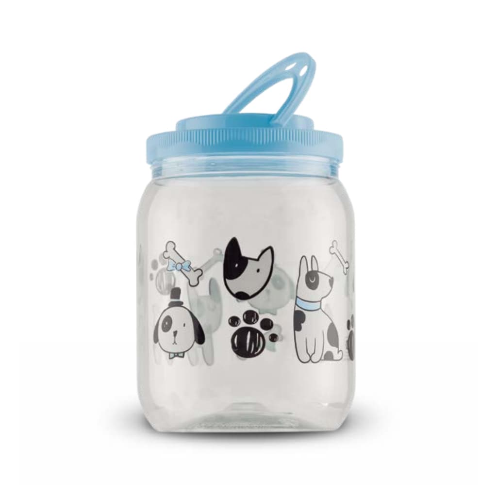 Pote Ração Armazenador 1,7L Azul Petisco Macho Porta Guarda Ração Com Alça Gato Cachorro Contêiner Dispenser Pet Tampa