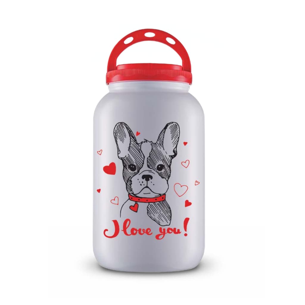 Pote Porta Ração Armazenador 3,6L Branco Vermelho Dog Love Porta Guarda Ração Com Alça Gato Cachorro Contêiner Dispenser