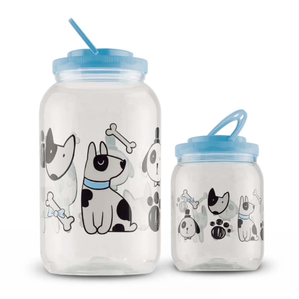 Kit 2 Potes Ração 3,6L Petisco 1,7L Azul Macho Armazenador Porta Guarda Ração Petisco Com Alça Cachorro Tampa Portátil