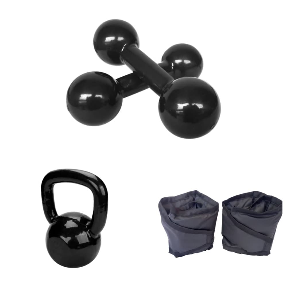 Kit Academia Halter Emborrachado 3 kg + Kettlebell 8 kg + Caneleira 3 kg cada