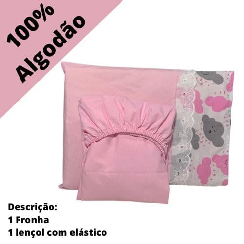 JOGO DE LENÇOL PARA MINI BERÇO 2 PEÇAS 100% ALGODÃO BEBÊ MENINA