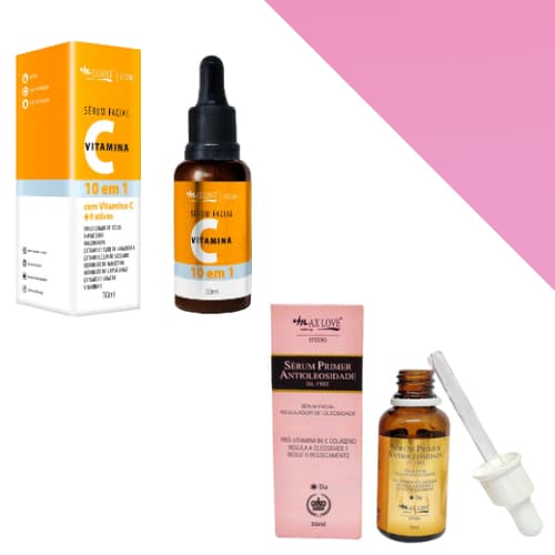 Kit  com 2 Séruns Primer Antioleosidade Dia e Vitamina C - Max love