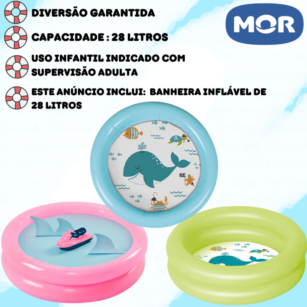 Piscina Inflável Infantil Banheira Água Bebê 28 Litros Mor