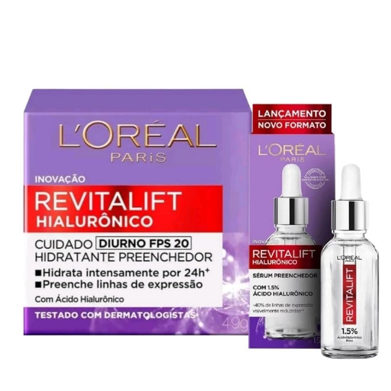 Kit L'óreal Creme Revitalift Anti Idade Rugas Hialurônico Diurno Fps20 + Sérum Anti-idade 15ml