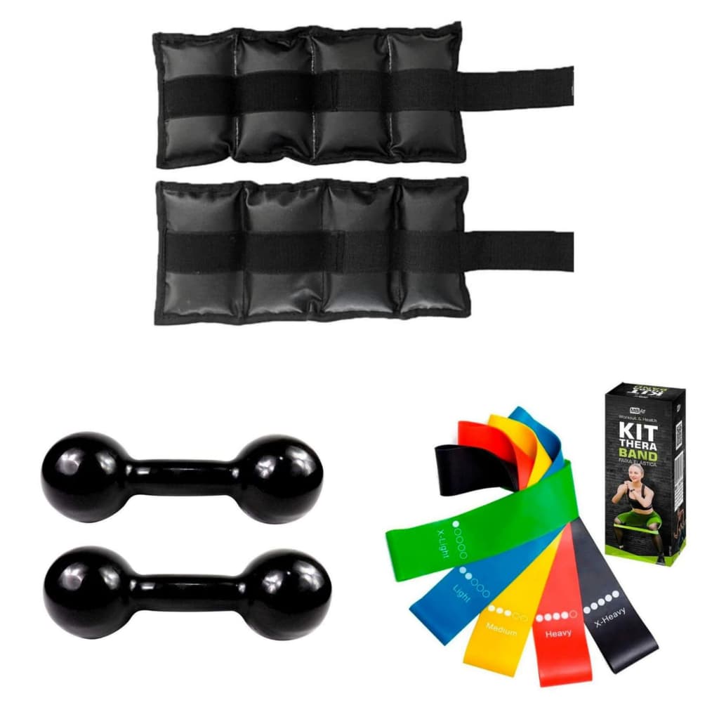 Kit Treino Hater Emborrachado 4kg + Caneleira 4kg + Kit Mini Band