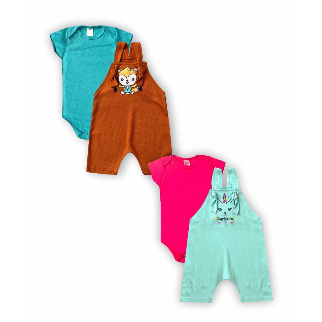 Roupas de Bebê Jardineira e body 4 PEÇAS menina ou menino Conjunto Bebê Verão