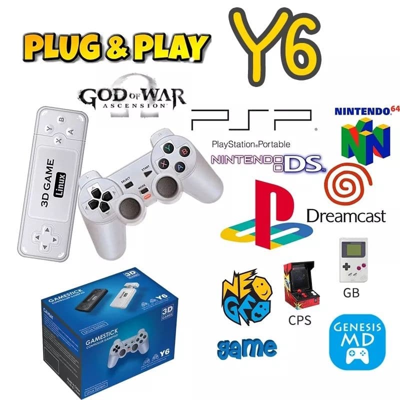 Y6 Game Stick Vídeo Game Retro Game 2 Controles Sem Fio 10 Mil Jogos Y6