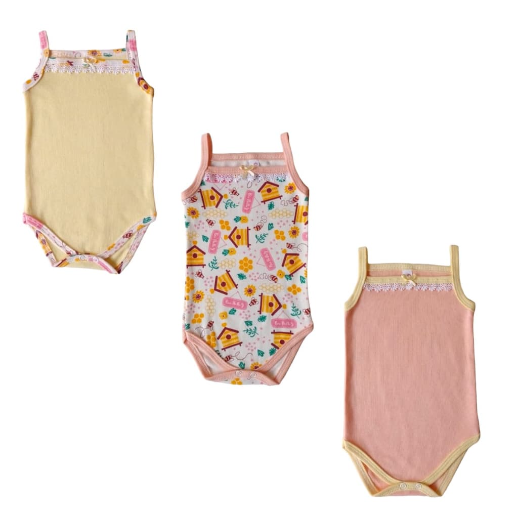 Kit 3 Peças - Body Alcinha Roupa Bebê Verão Enxoval Menina Tamanho P a 3 Anos