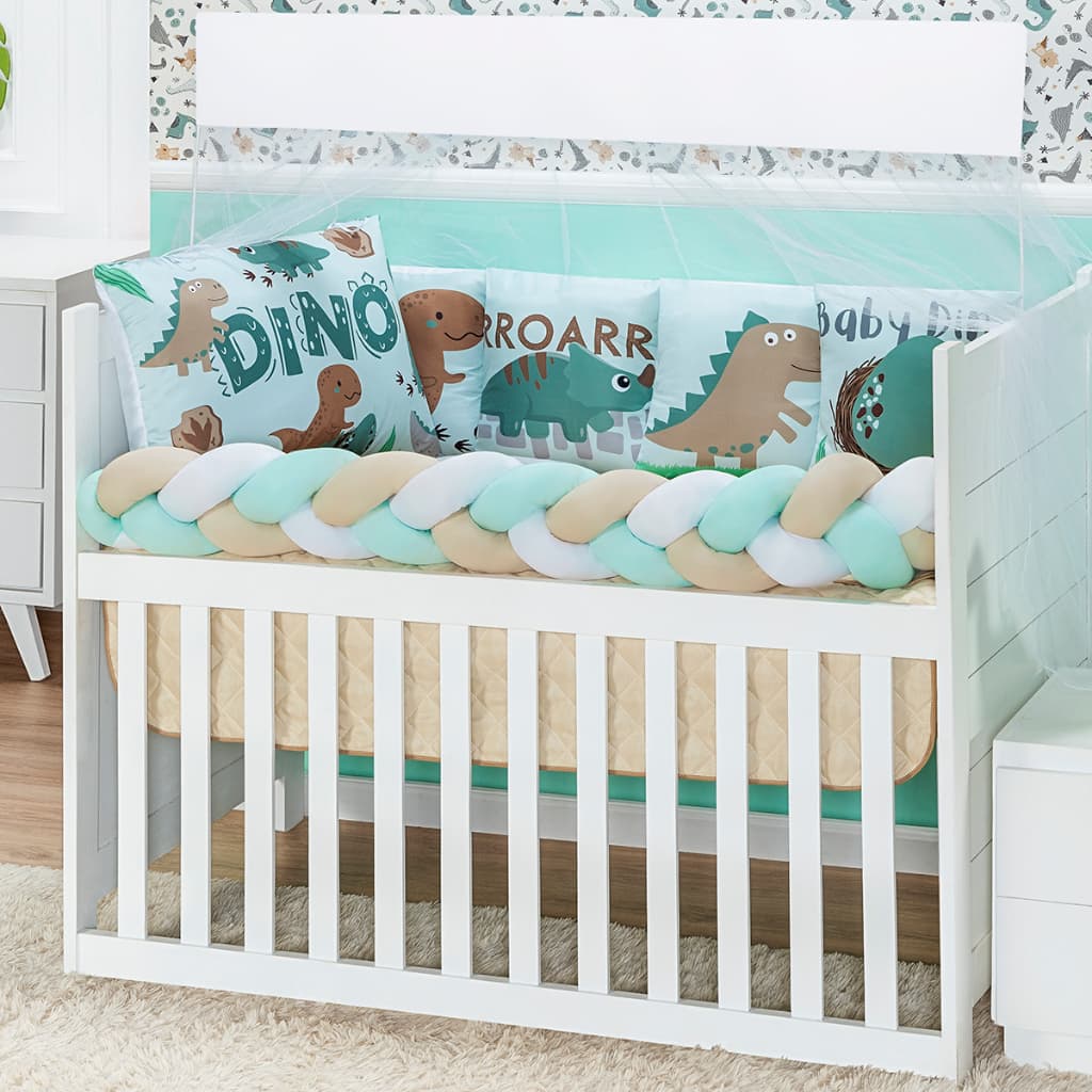 Kit Para Berço 10 Peças Dinossauro Enxoval Bebê Menino Completo Antialérgico Macio Proteção Conforto