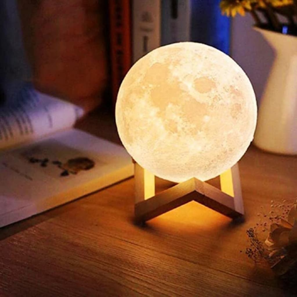 Luminária Lua Cheia Realista Com Base Sem Fio Monocromática decoração Luminária Lua Cheia LED 11cm Realista Sem Fio Deco