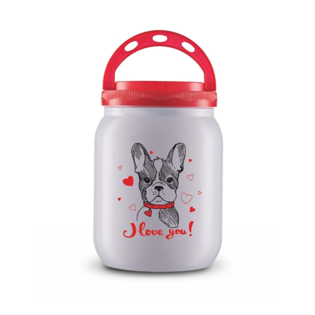 Pote Ração Armazenador 1,7L Branco Dog Love Petisco Porta Guarda Ração Com Alça Gato Cachorro Contêiner Dispenser Pet