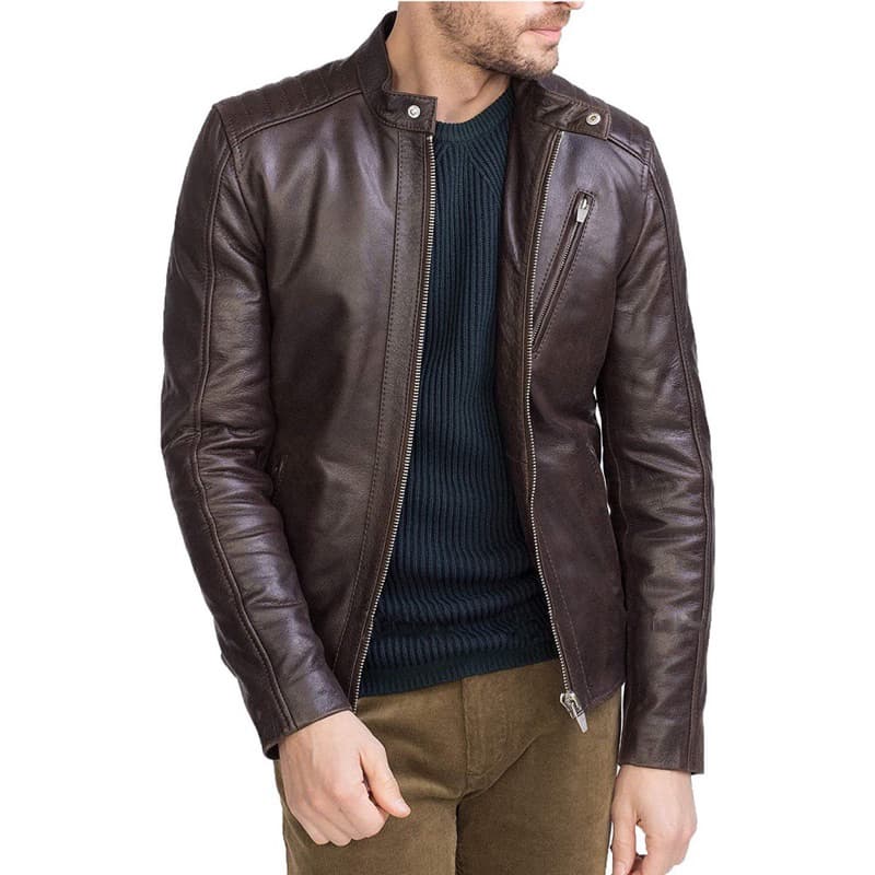 Jaqueta Masculina Couro Legítimo Bovino Chiarelli Slim Marrom Premium Motoqueiro