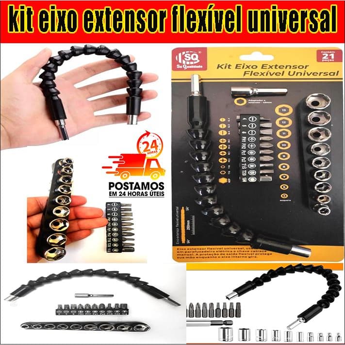 Extensão Eixo Prolongador 1/4 Ferramenta Braço Flexível 30cm Cabo Extensor Adaptador parafusadeira ou furadeira