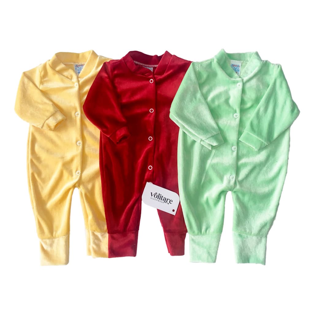 Kit 3 Macacão Plush Inverno Manga Longa Bebê Infantil Menino Menina Quentinho