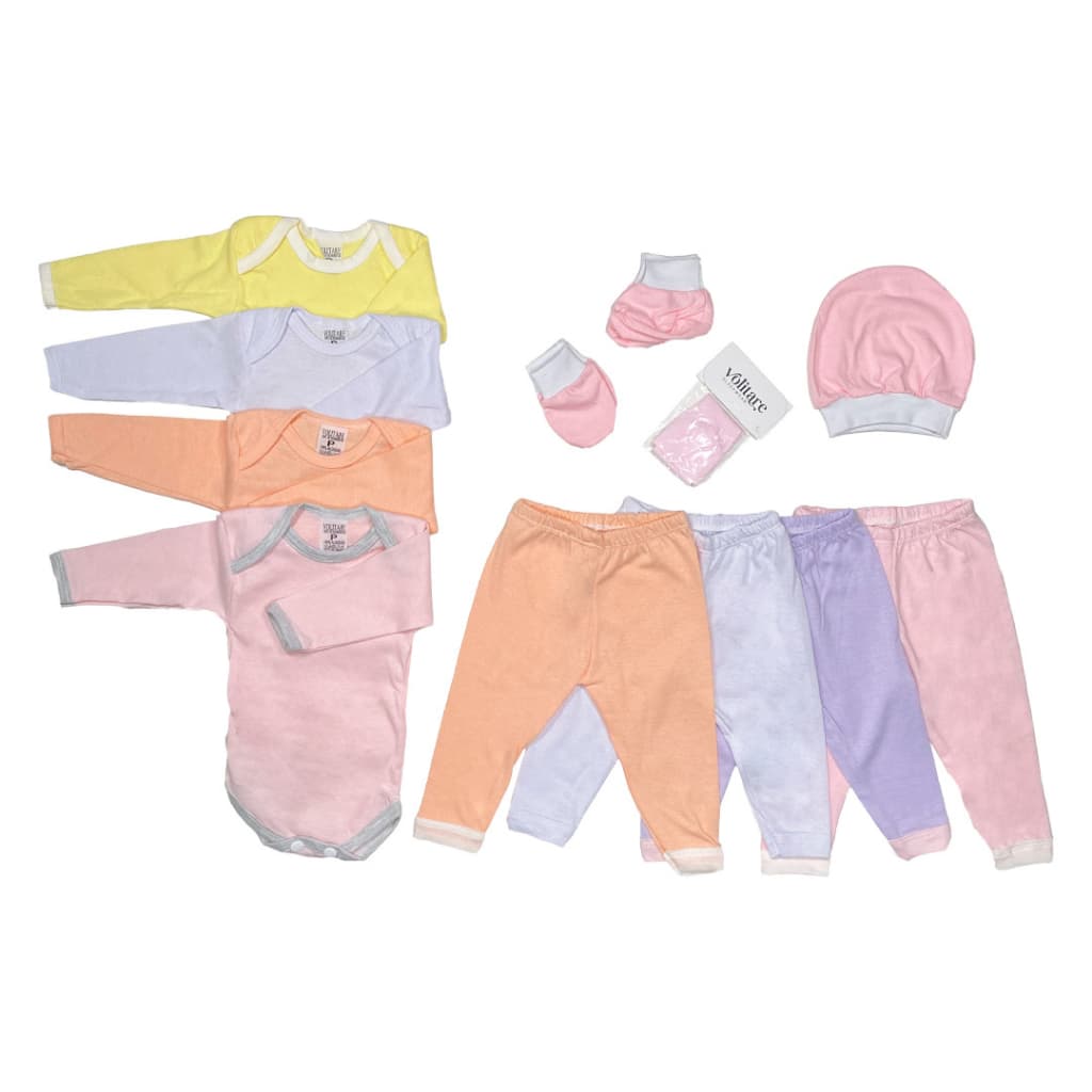 Kit 12 Peças Roupas Bebê Enxoval Maternidade Body Manga Longa Mijão Meia Luva Touca