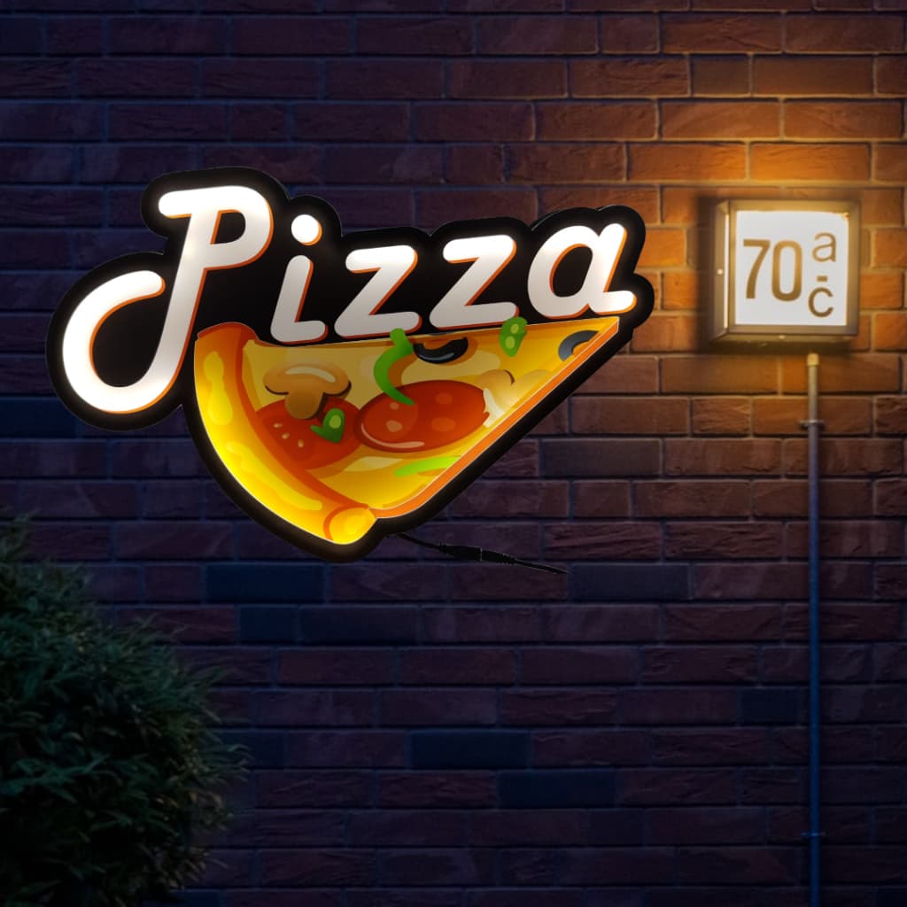 Letreiro Placa Com Led Luminária Decoração Pizzaria Pizza 12v
