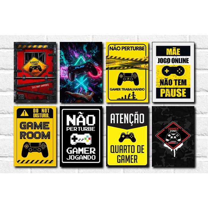 Quadro Placa Decorativa Mosaico 1 Peça Quarto Gamer Zone Frase Jogo Jogador Controle Console Vídeo Game Play Atenção Vintage Desenho