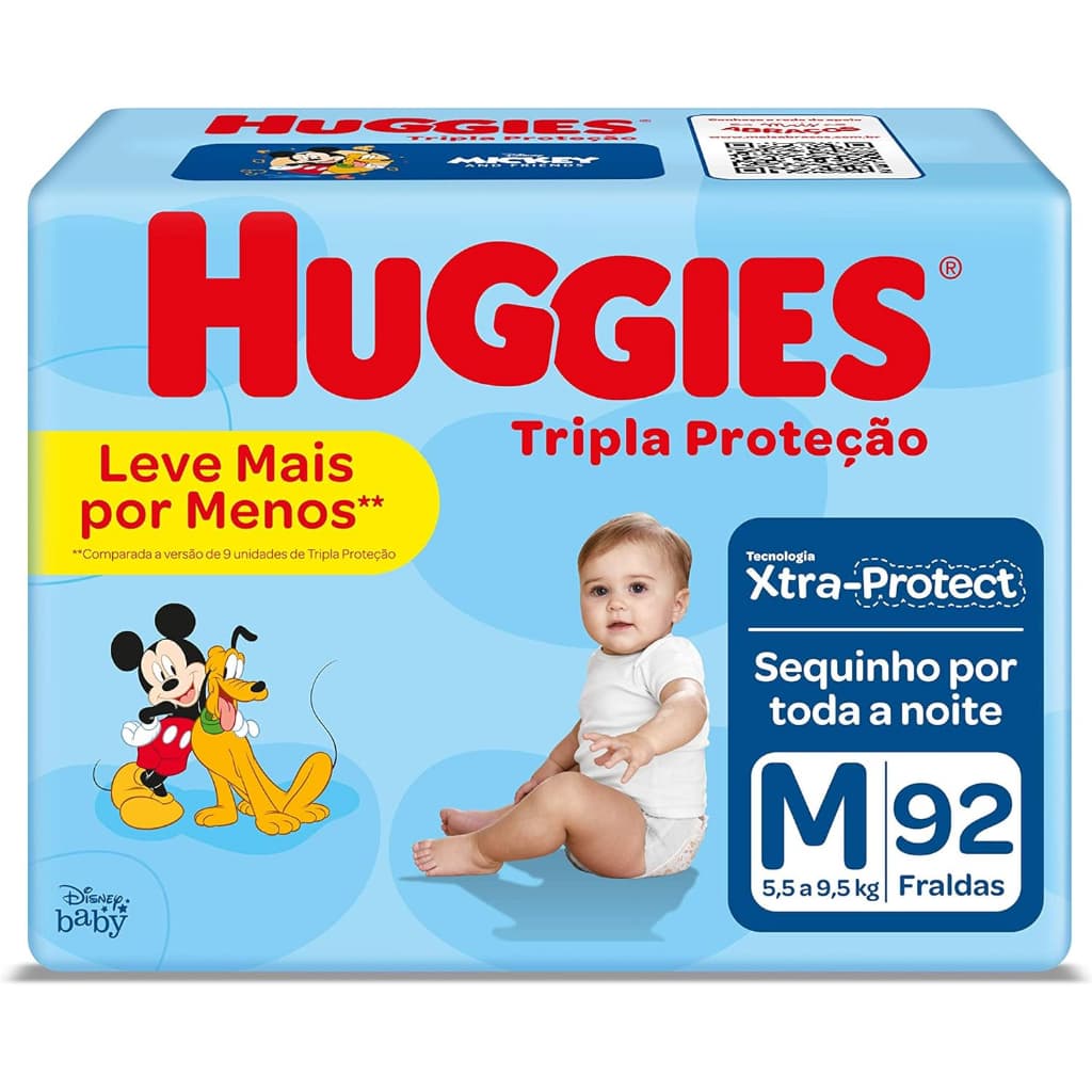 Fralda Huggies Tripla Proteção Hiper Especial  - Tamanho M - Com 92 Unidades Leve Mais Pague Menos