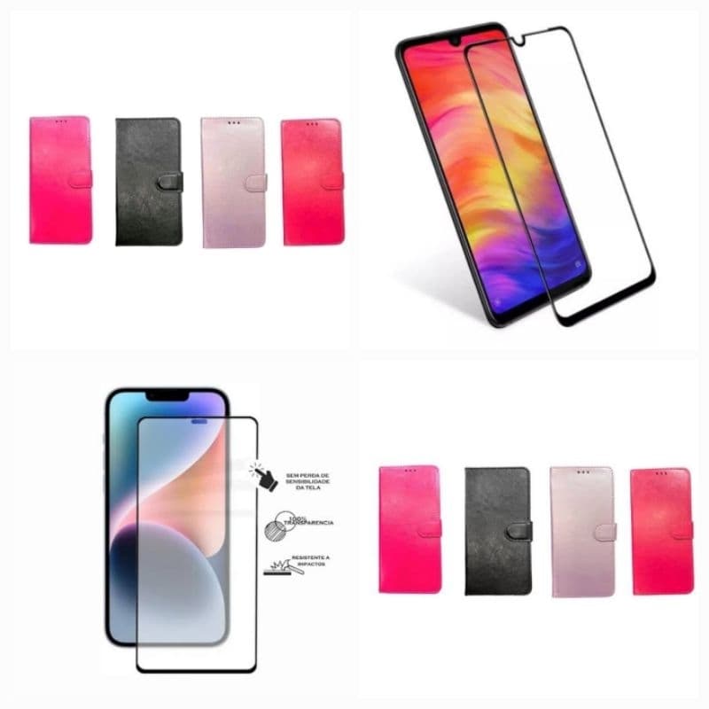 Kit Capa carteira + Película 3D Moto G5/Moto G5S/Moto G5s Plus/G5 Plus