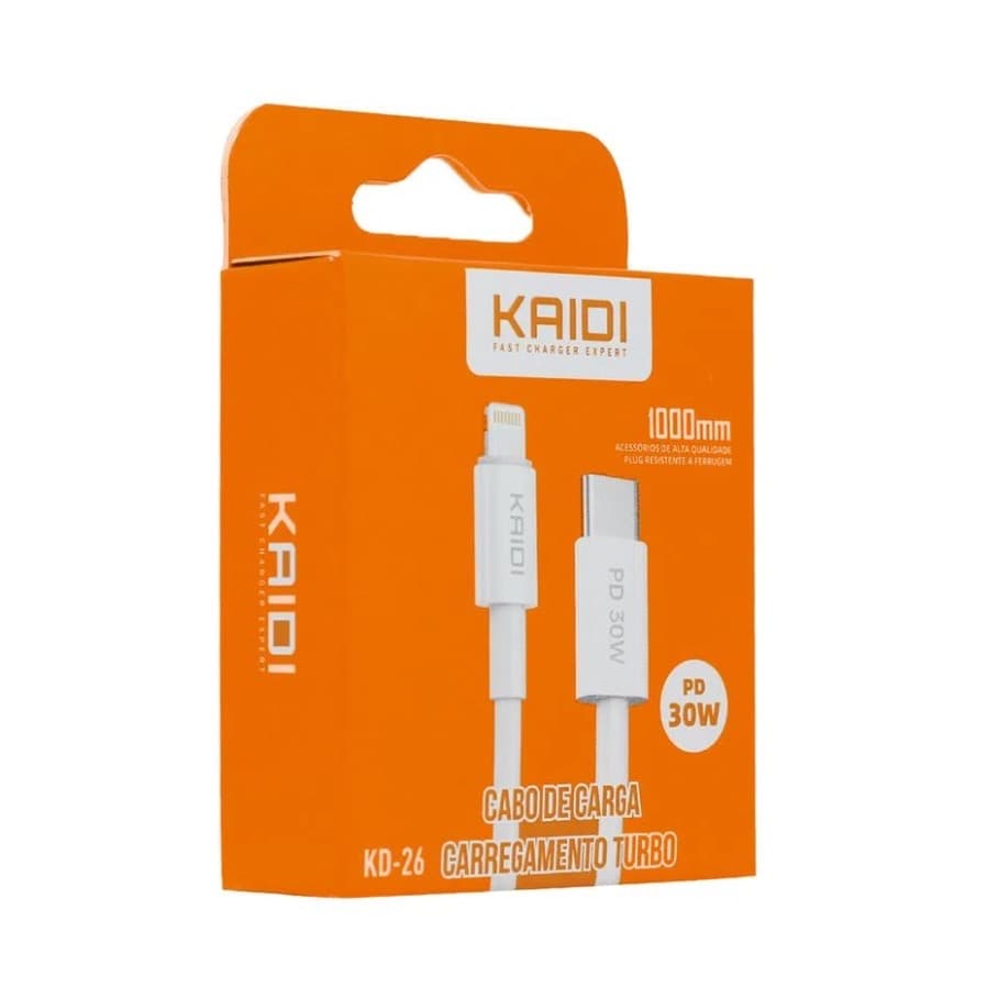 Cabo de Dados KAIDI Turbo Carregamento Rápido PD 30W  Para IPhone C/tipo-C IOS KD-26
